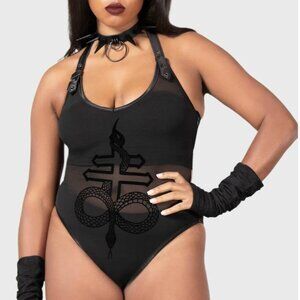 Killstar Shedding Black Mesh Snake Design Bodysuit XL NEW